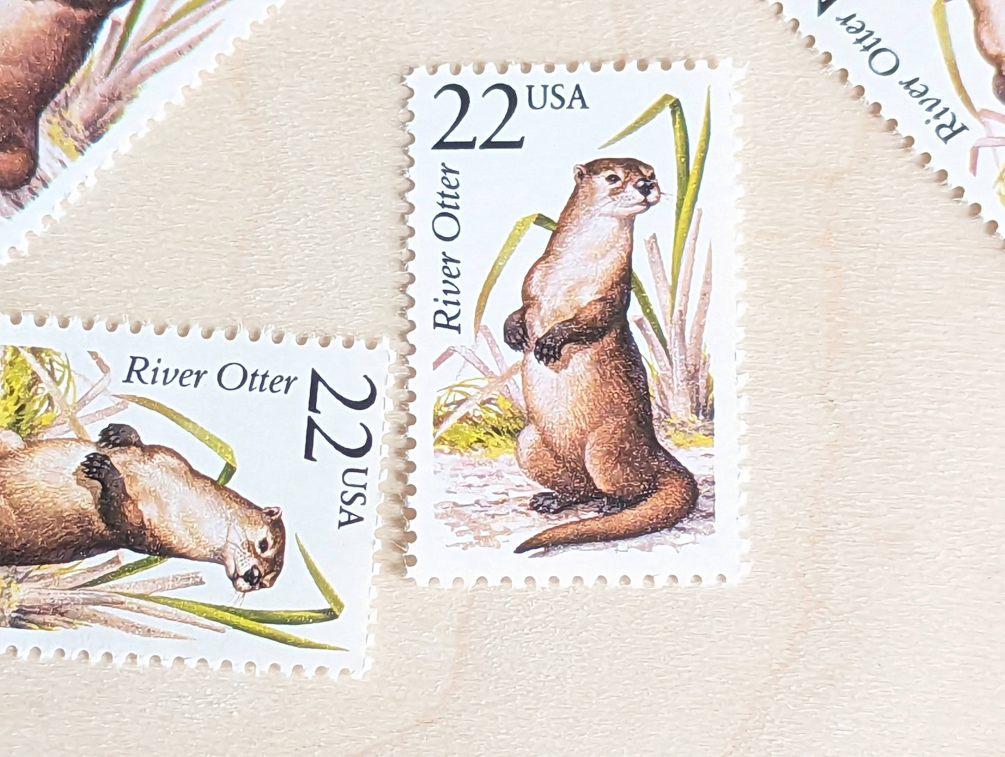 River Otter, Set of 5, Vintage Unused USPS 22 Cent Postage Stamps, North American Wildlife Series 1987, Gummed