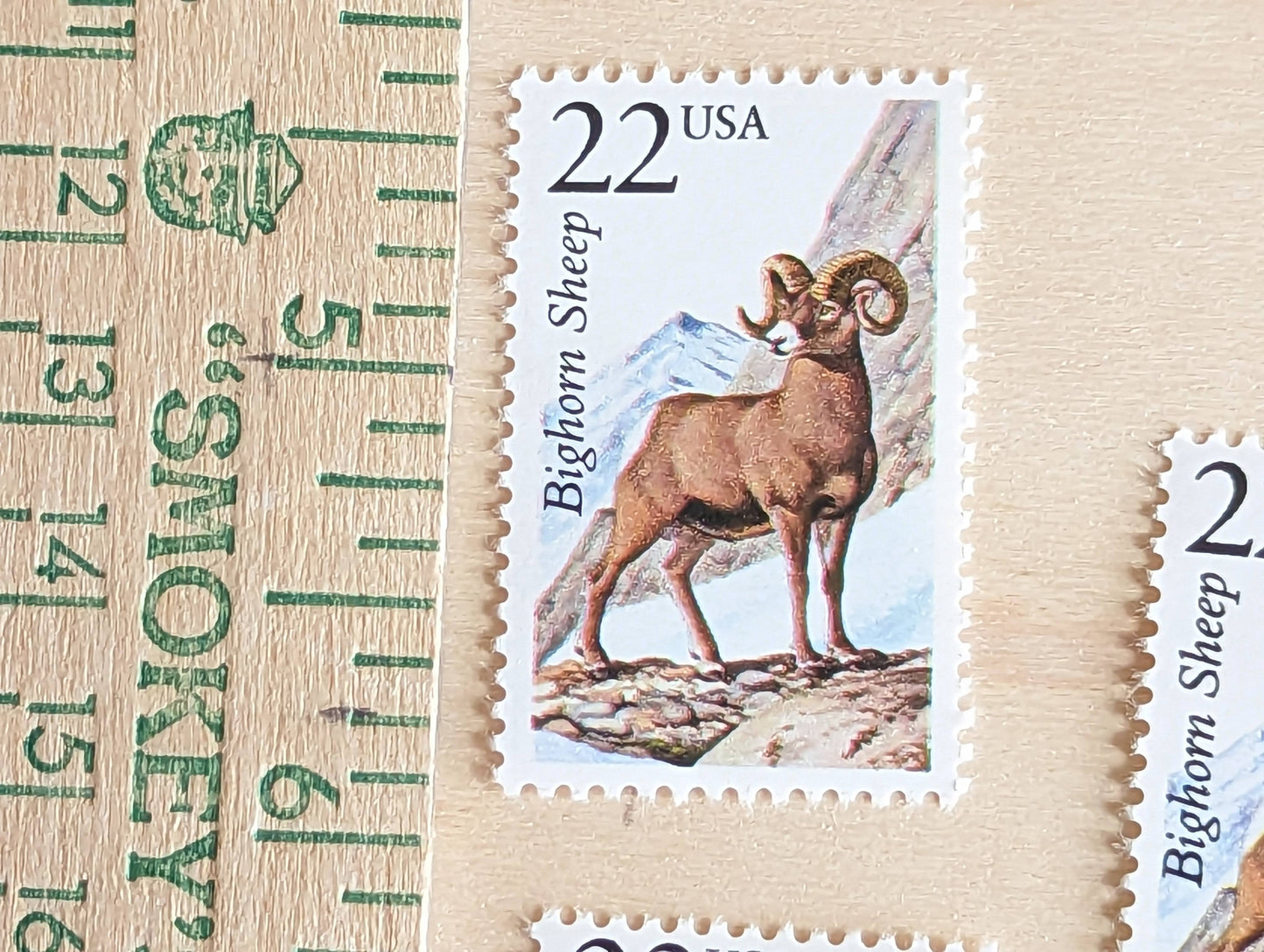 Bighorn Sheep, Set of 5, Vintage Unused USPS 22 Cent Postage Stamps, North American Wildlife Series 1987, Gummed