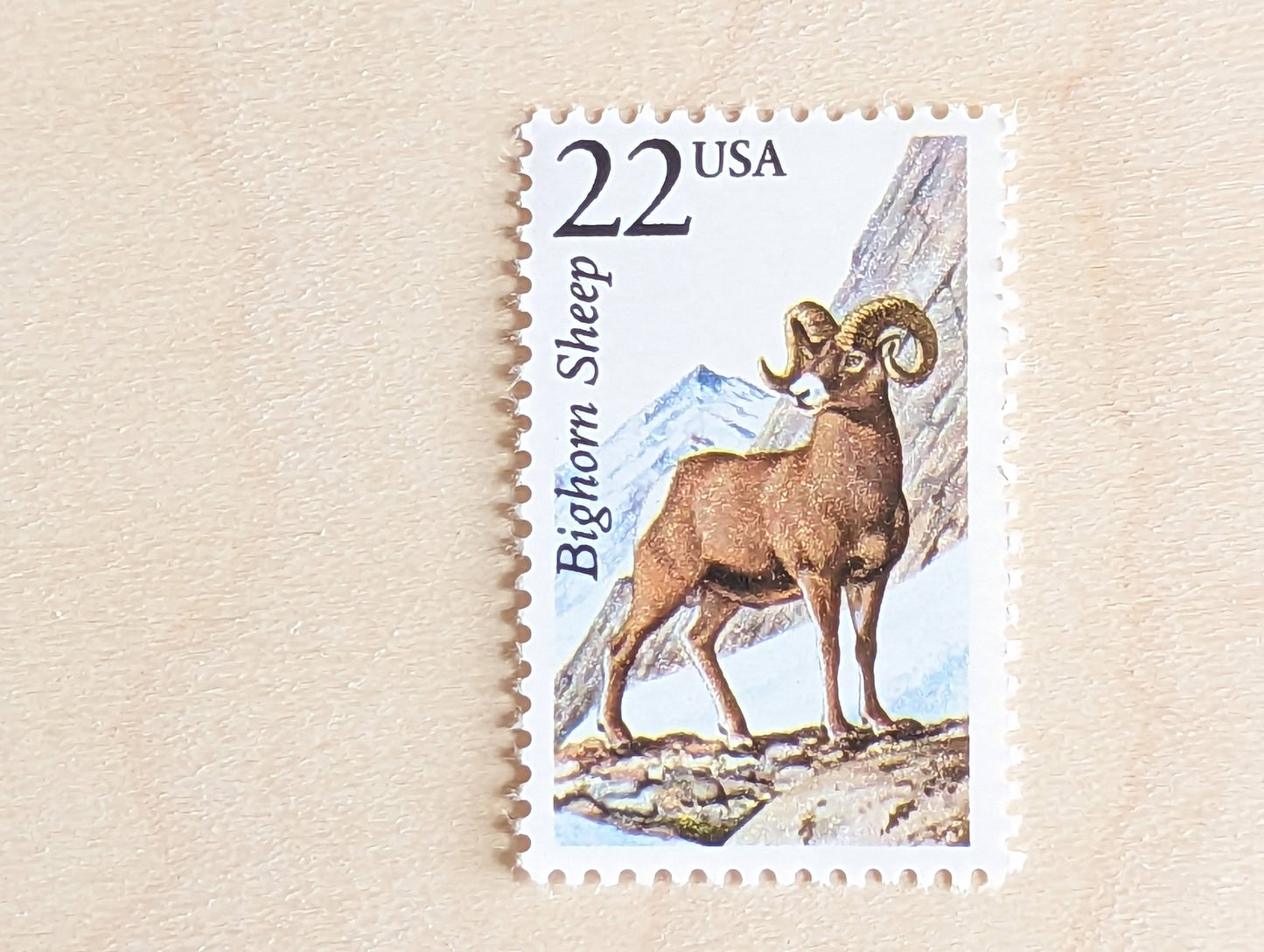 Bighorn Sheep, Set of 5, Vintage Unused USPS 22 Cent Postage Stamps, North American Wildlife Series 1987, Gummed