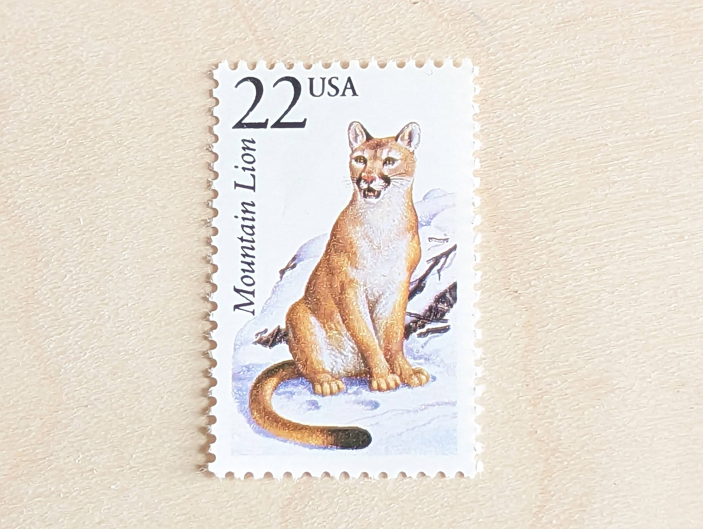 Mountain Lion, Set of 5, Vintage Unused USPS 22 Cent Postage Stamps, North American Wildlife Series 1987, Gummed