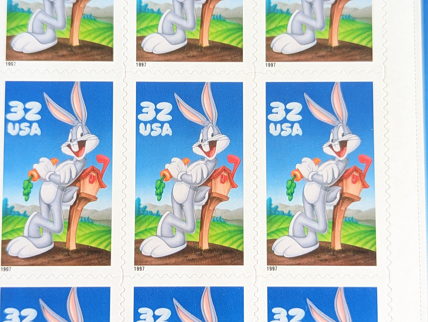 Bugs Bunny Looney Tunes, Sheet of 10, Vintage Unused USPS 32 Cent Postage Stamps, Looney Tunes Stamps (Souvenir Sheet), 1997, Gummed