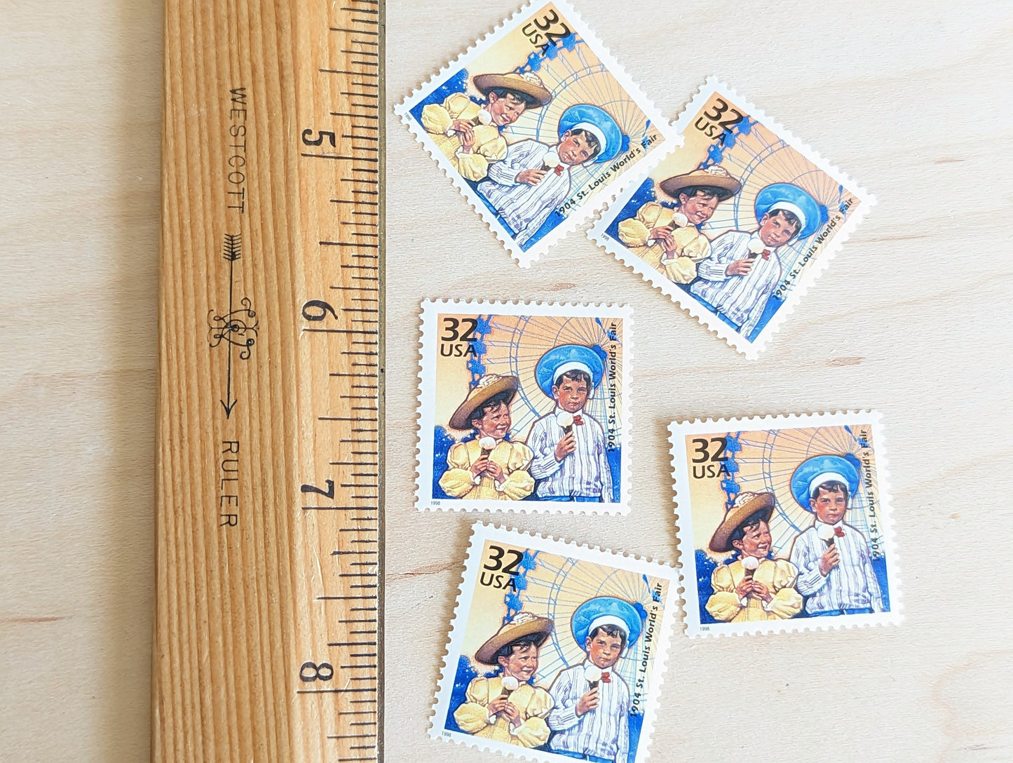 St. Louis World's Fair, Set of 5, Vintage Unused USPS 32 Cent Postage Stamps, 1900s Celebrate the Century Series 1998, Gummed
