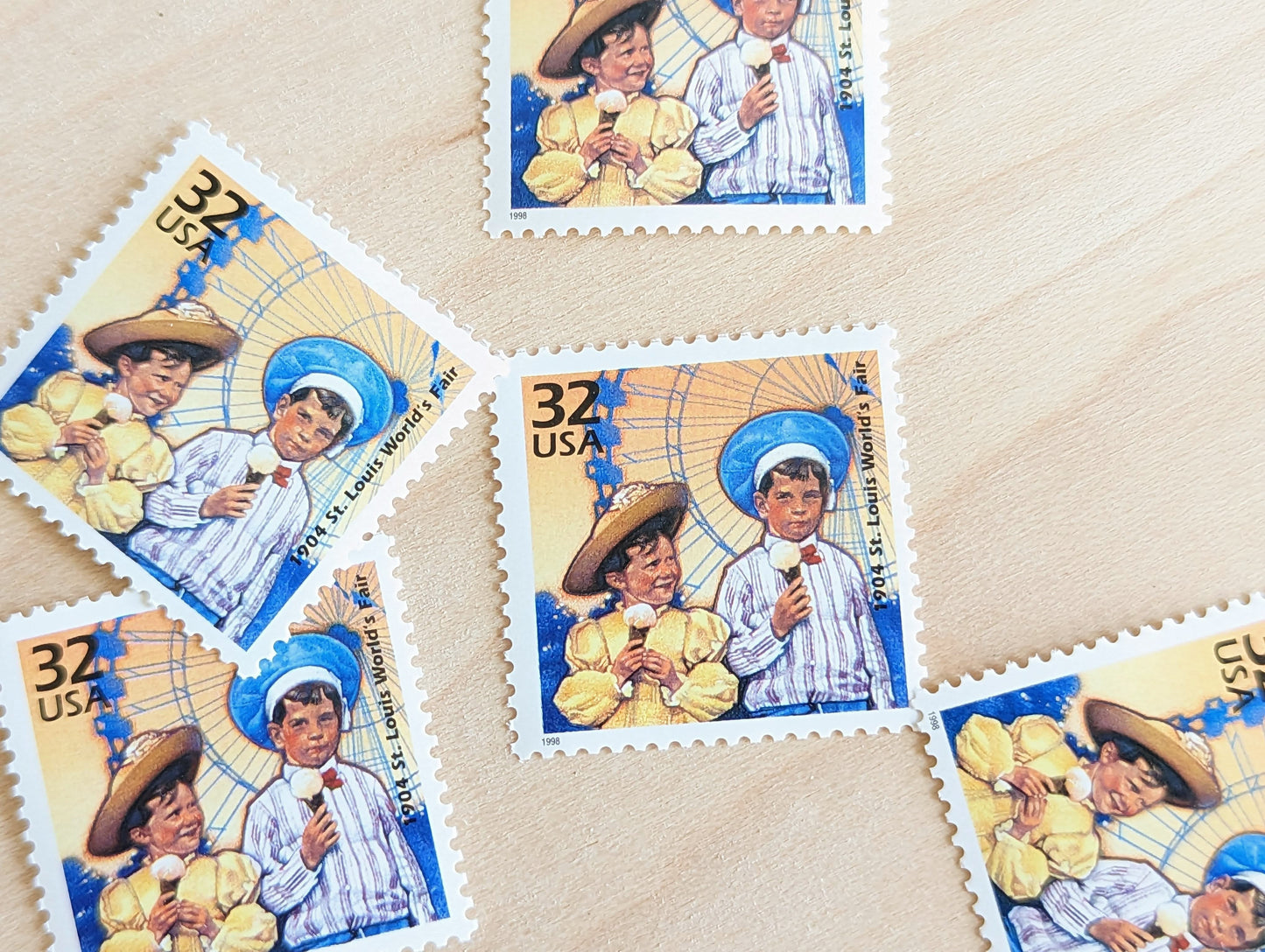 St. Louis World's Fair, Set of 5, Vintage Unused USPS 32 Cent Postage Stamps, 1900s Celebrate the Century Series 1998, Gummed