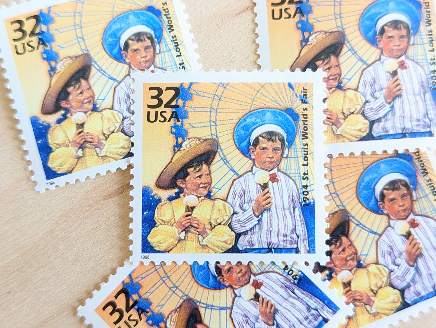 St. Louis World's Fair, Set of 5, Vintage Unused USPS 32 Cent Postage Stamps, 1900s Celebrate the Century Series 1998, Gummed
