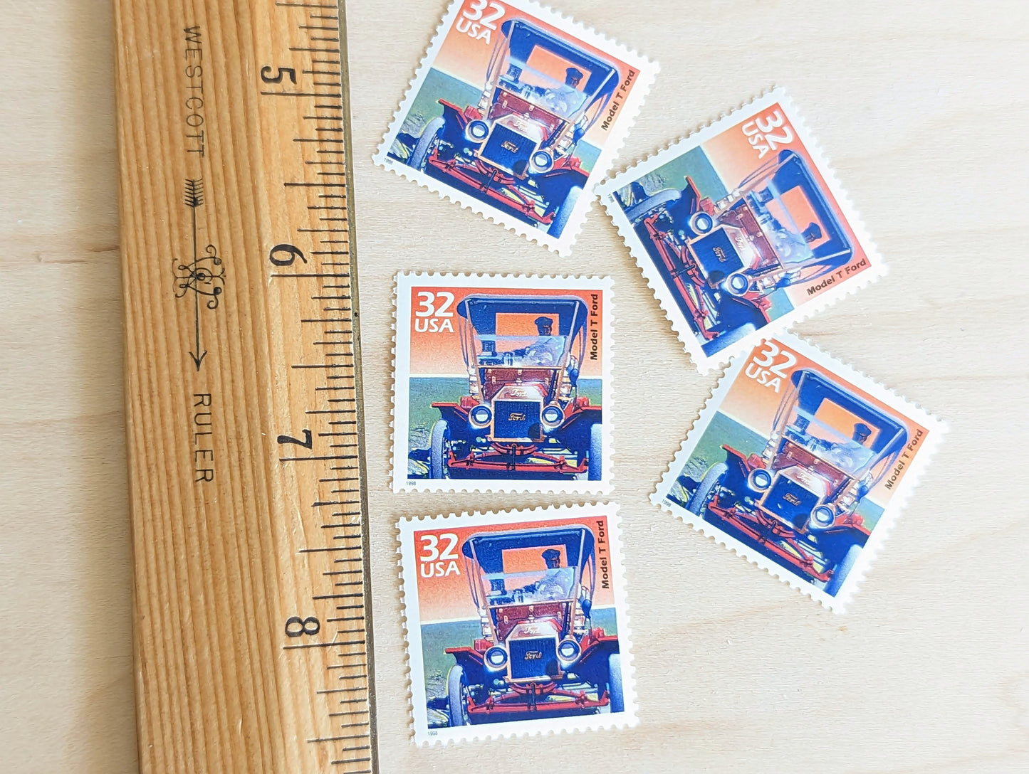 Model T Ford, Set of 5, Vintage Unused USPS 32 Cent Postage Stamps, 1900s Celebrate the Century Series 1998, Gummed