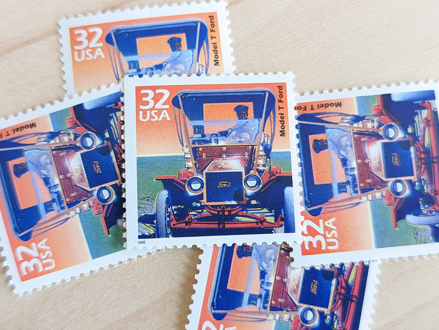 Model T Ford, Set of 5, Vintage Unused USPS 32 Cent Postage Stamps, 1900s Celebrate the Century Series 1998, Gummed