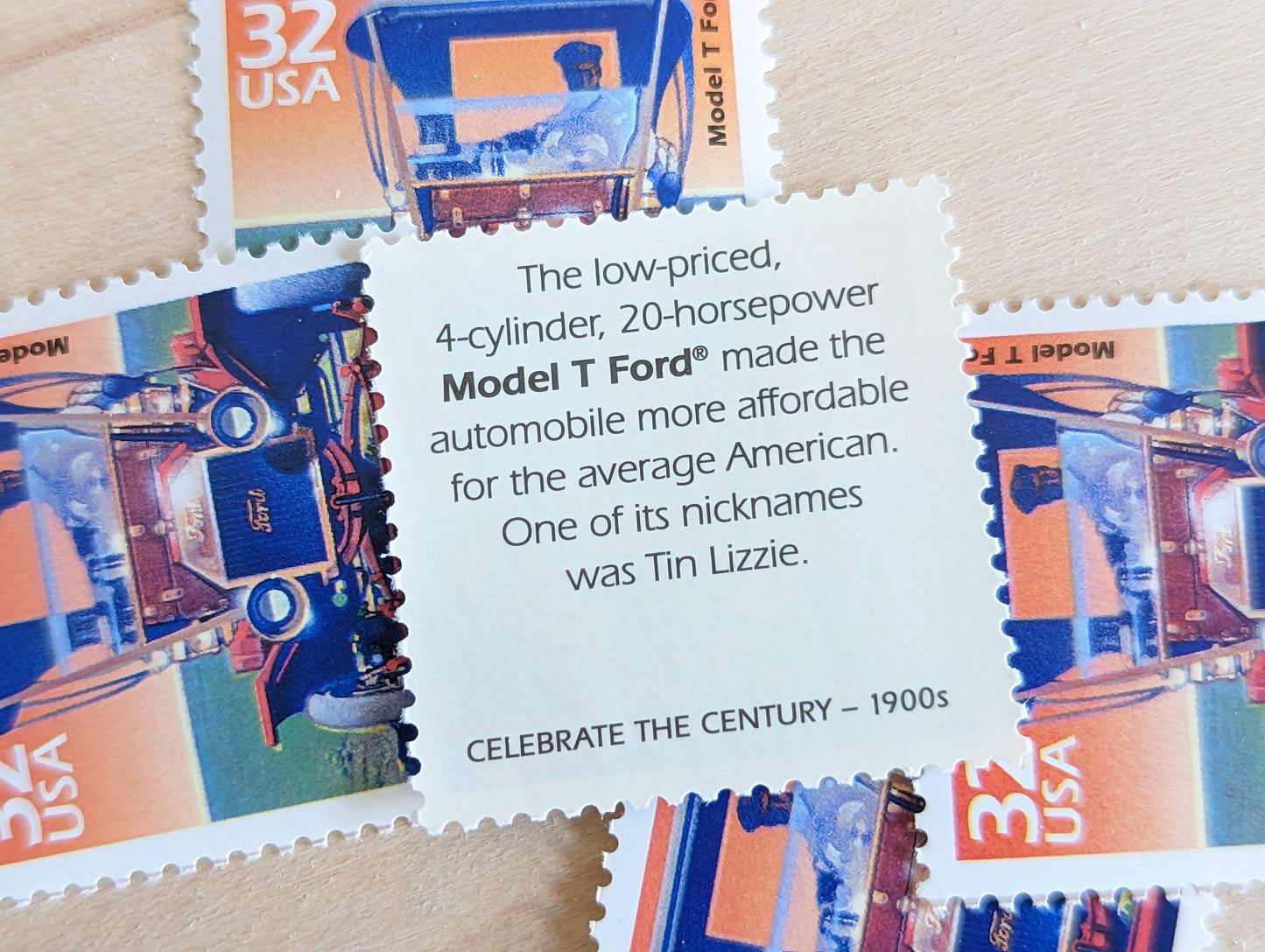 Model T Ford, Set of 5, Vintage Unused USPS 32 Cent Postage Stamps, 1900s Celebrate the Century Series 1998, Gummed