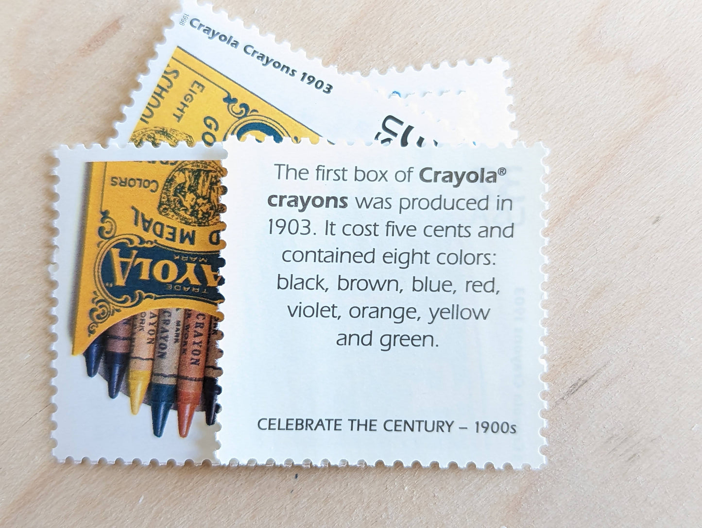 Crayola Crayons, Set of 5, Vintage Unused USPS 32 Cent Postage Stamps, 1900s Celebrate the Century Series 1998, Gummed