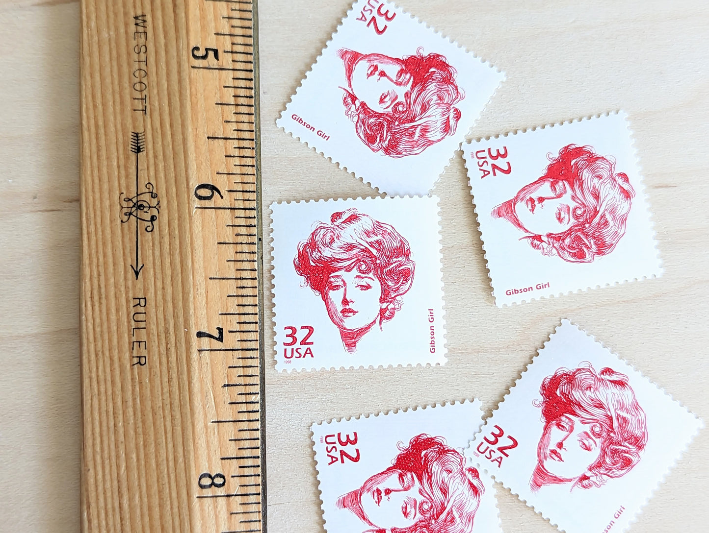 Gibson Girl, Set of 5, Vintage Unused USPS 32 Cent Postage Stamps, 1900s Celebrate the Century Series 1998, Gummed