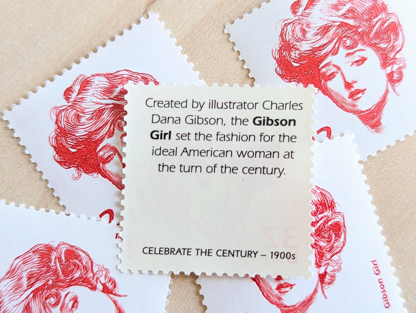 Gibson Girl, Set of 5, Vintage Unused USPS 32 Cent Postage Stamps, 1900s Celebrate the Century Series 1998, Gummed