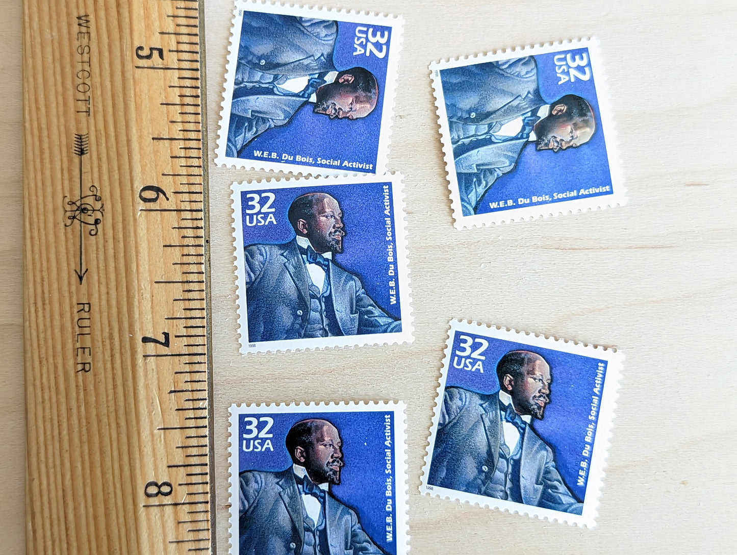 W.E.B. Du Bois, Set of 5, Vintage Unused USPS 32 Cent Postage Stamps, 1900s Celebrate the Century Series 1998, Gummed