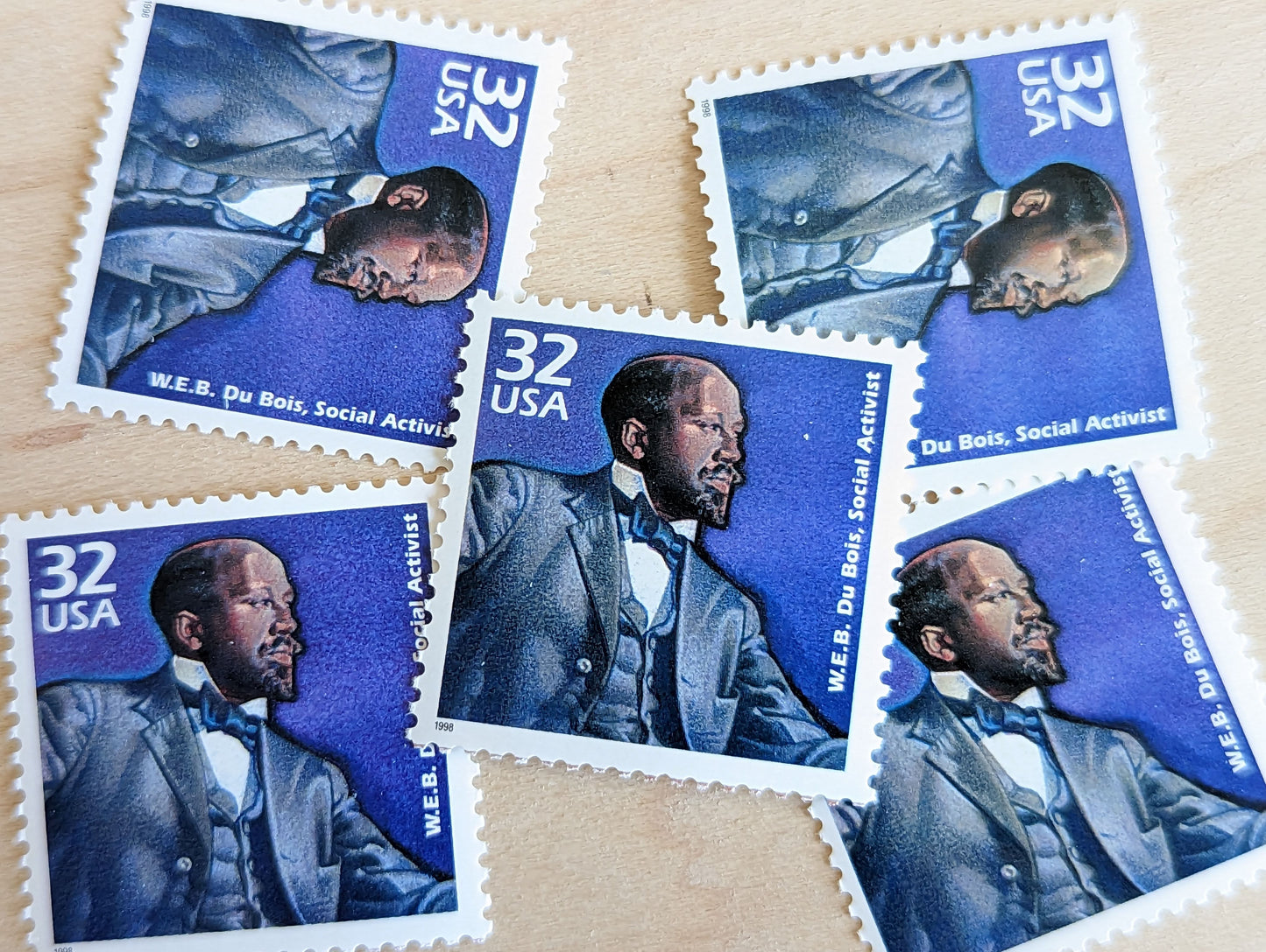 W.E.B. Du Bois, Set of 5, Vintage Unused USPS 32 Cent Postage Stamps, 1900s Celebrate the Century Series 1998, Gummed