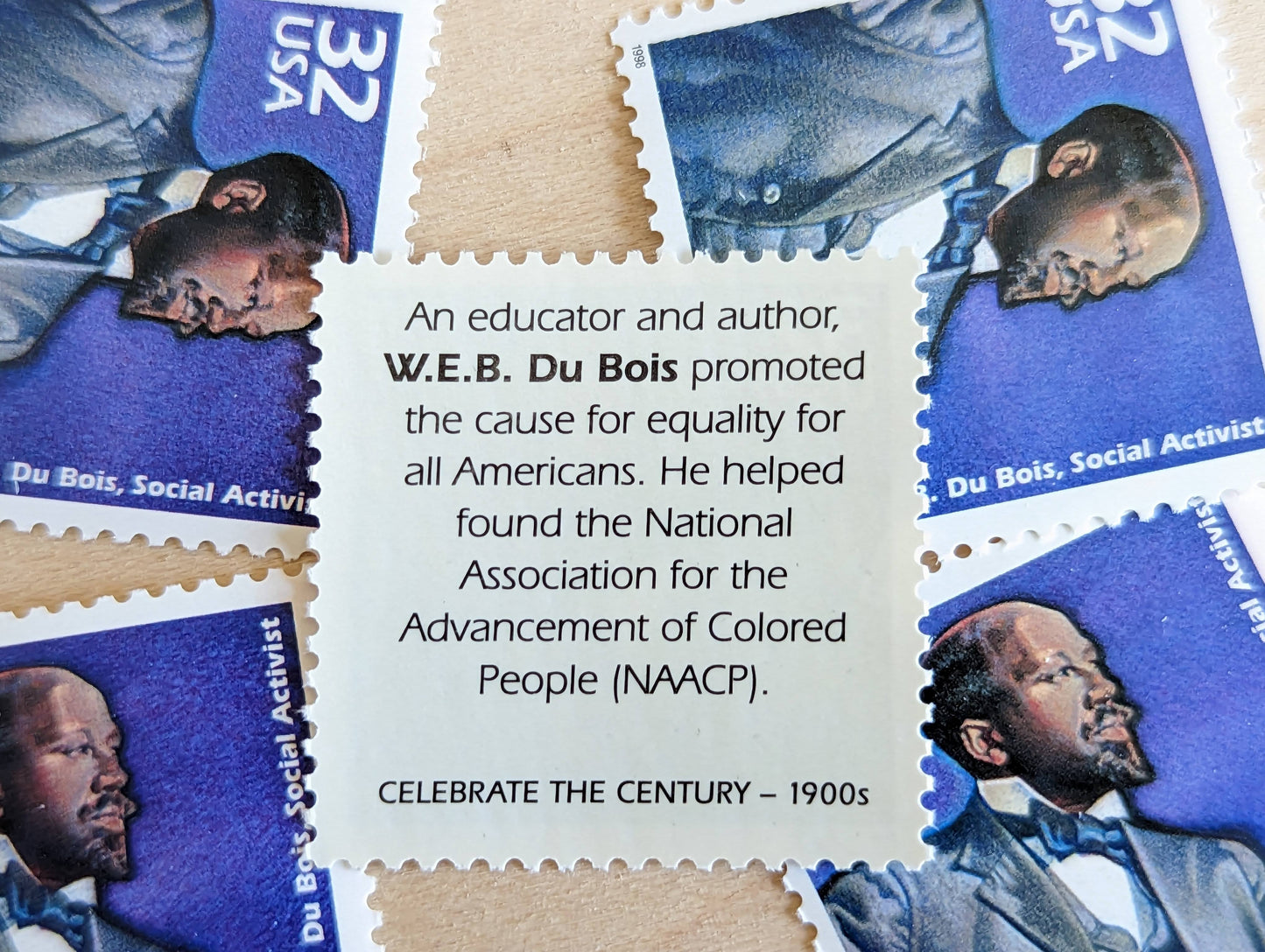 W.E.B. Du Bois, Set of 5, Vintage Unused USPS 32 Cent Postage Stamps, 1900s Celebrate the Century Series 1998, Gummed