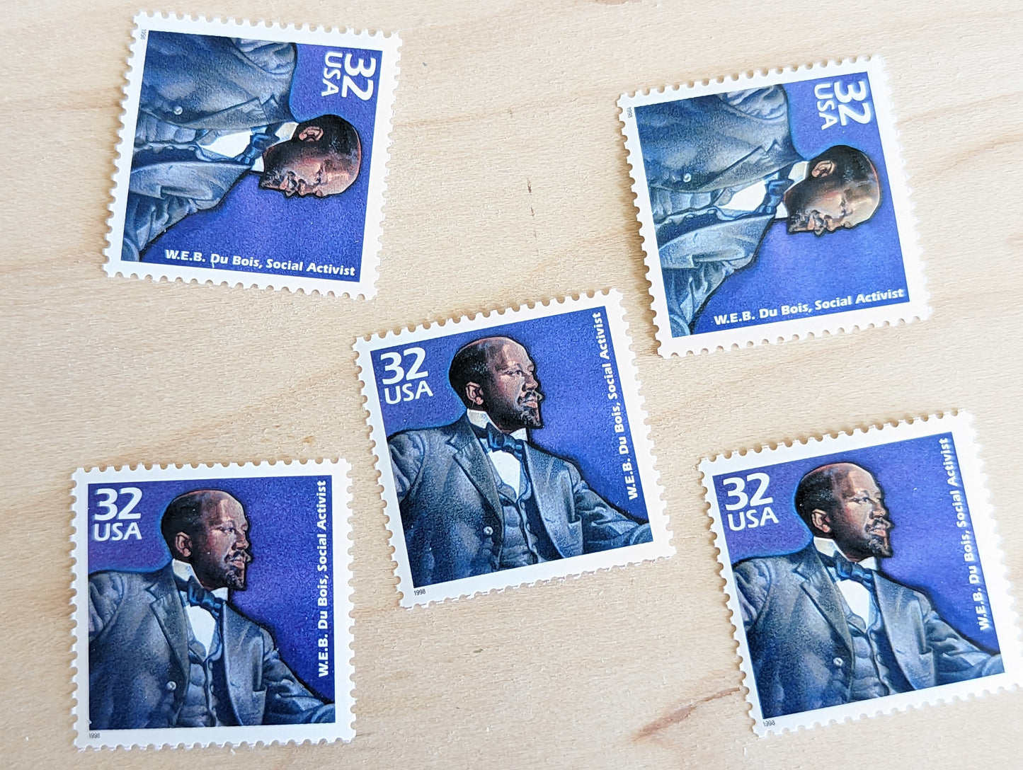 W.E.B. Du Bois, Set of 5, Vintage Unused USPS 32 Cent Postage Stamps, 1900s Celebrate the Century Series 1998, Gummed
