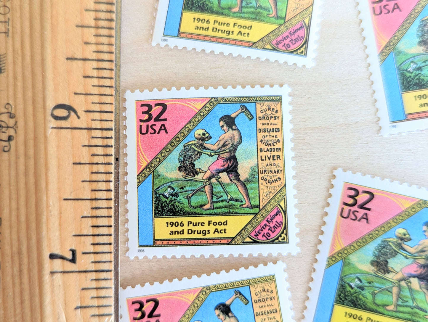 Pure Food and Drugs Act, Set of 5, Vintage Unused USPS 32 Cent Postage Stamps, 1900s Celebrate the Century Series 1998, Gummed