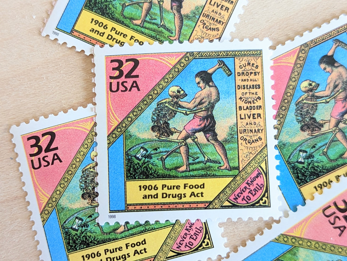 Pure Food and Drugs Act, Set of 5, Vintage Unused USPS 32 Cent Postage Stamps, 1900s Celebrate the Century Series 1998, Gummed