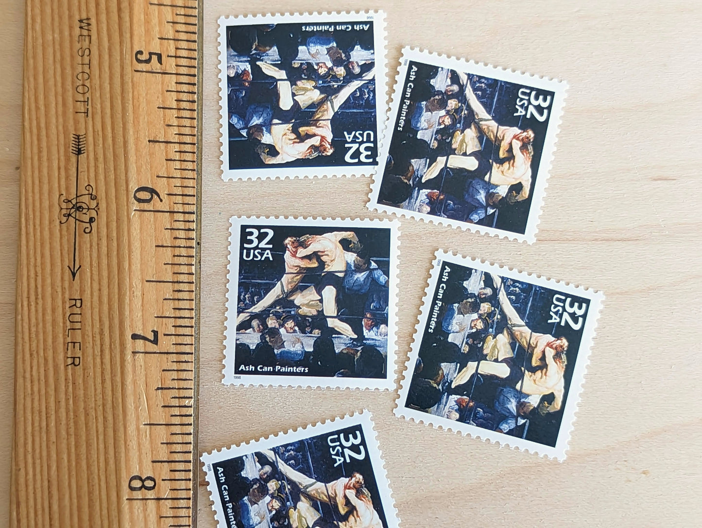 Ash Can Painters, Set of 5, Vintage Unused USPS 32 Cent Postage Stamps, 1900s Celebrate the Century Series 1998, Gummed