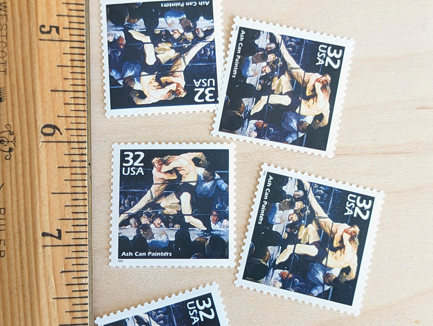 Ash Can Painters, Set of 5, Vintage Unused USPS 32 Cent Postage Stamps, 1900s Celebrate the Century Series 1998, Gummed