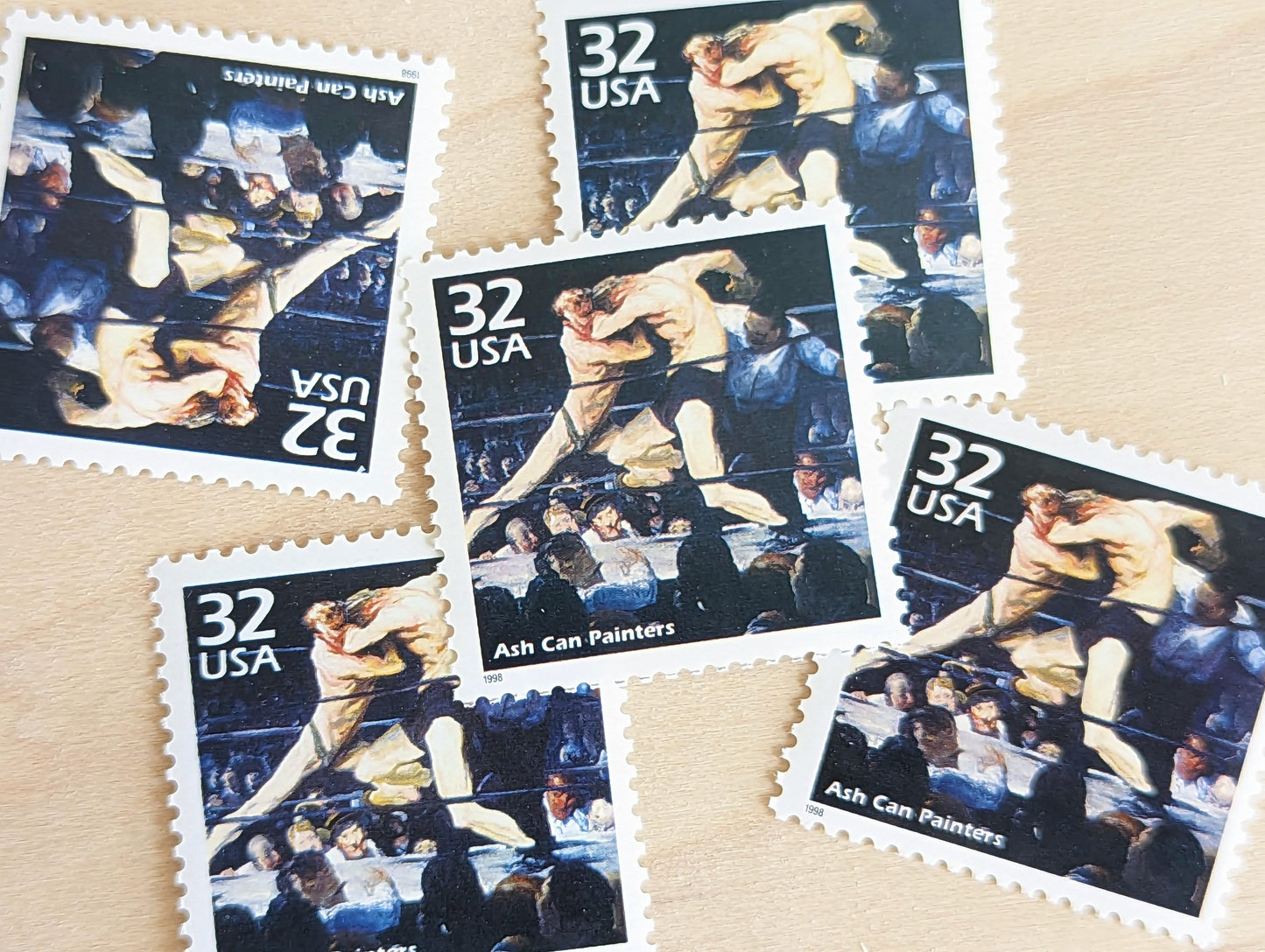 Ash Can Painters, Set of 5, Vintage Unused USPS 32 Cent Postage Stamps, 1900s Celebrate the Century Series 1998, Gummed