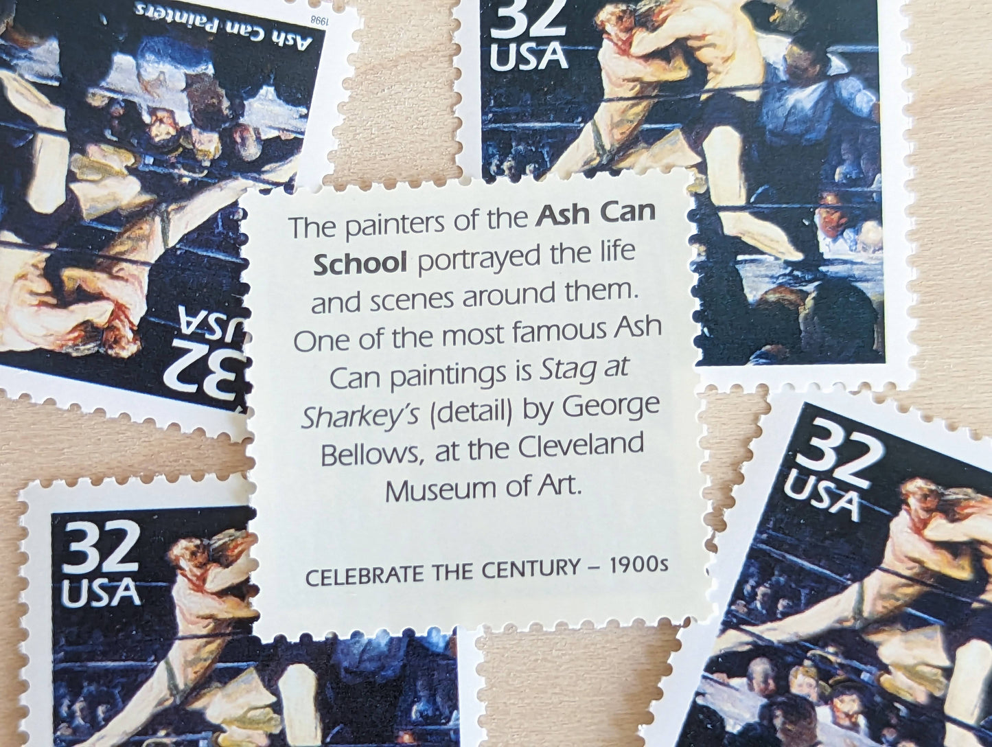 Ash Can Painters, Set of 5, Vintage Unused USPS 32 Cent Postage Stamps, 1900s Celebrate the Century Series 1998, Gummed