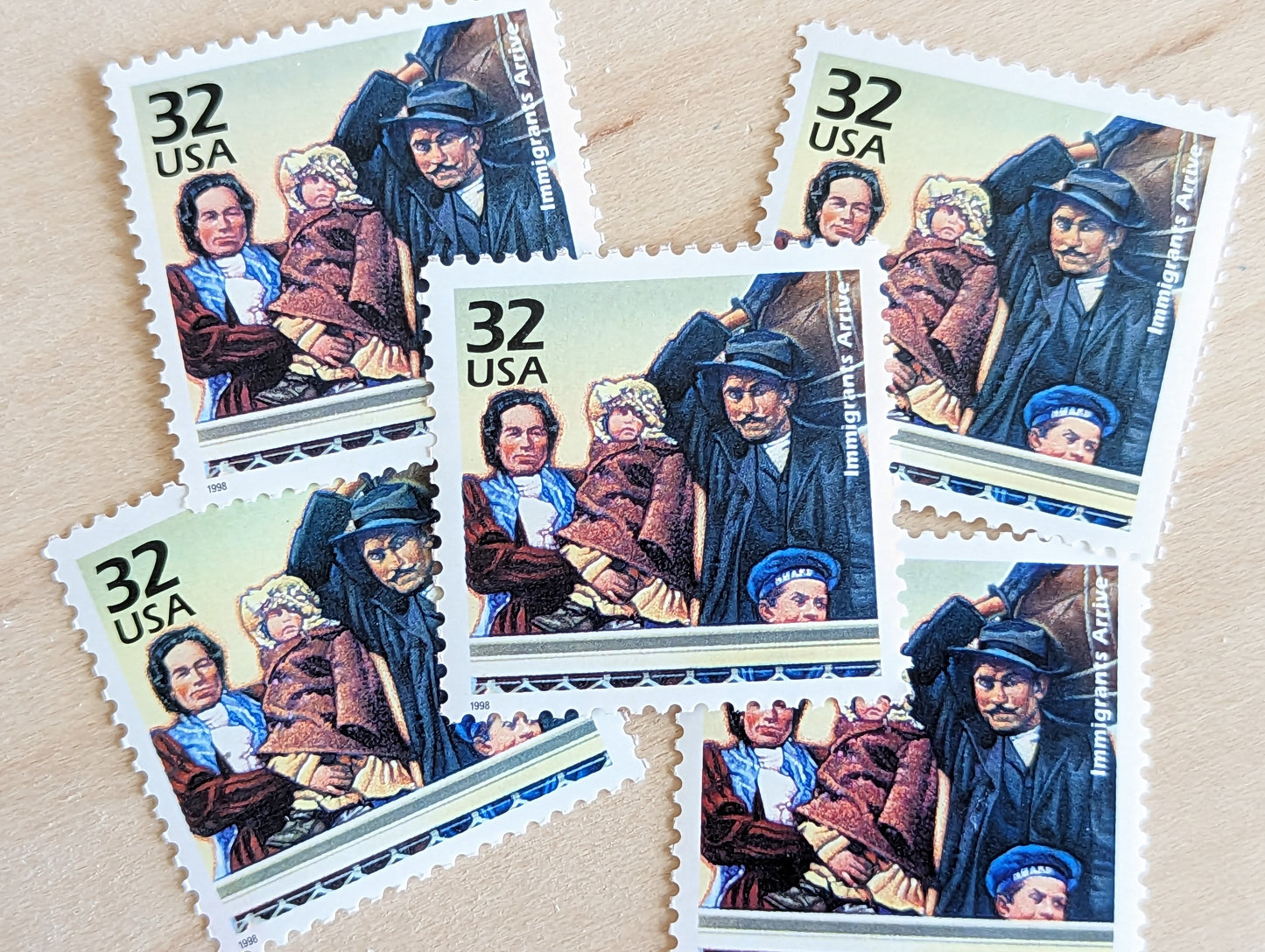 Ellis Island, Set of 5, Vintage Unused USPS 32 Cent Postage Stamps, 1900s Celebrate the Century Series 1998, Gummed