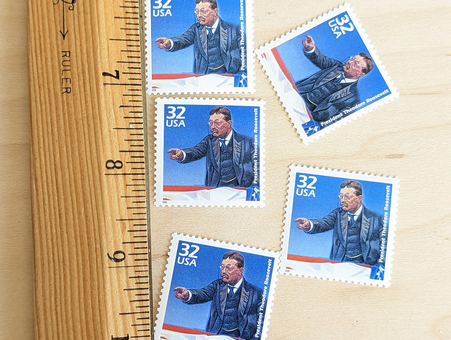 Theodore Roosevelt, Set of 5, Vintage Unused USPS 32 Cent Postage Stamps, 1900s Celebrate the Century Series 1998, Gummed