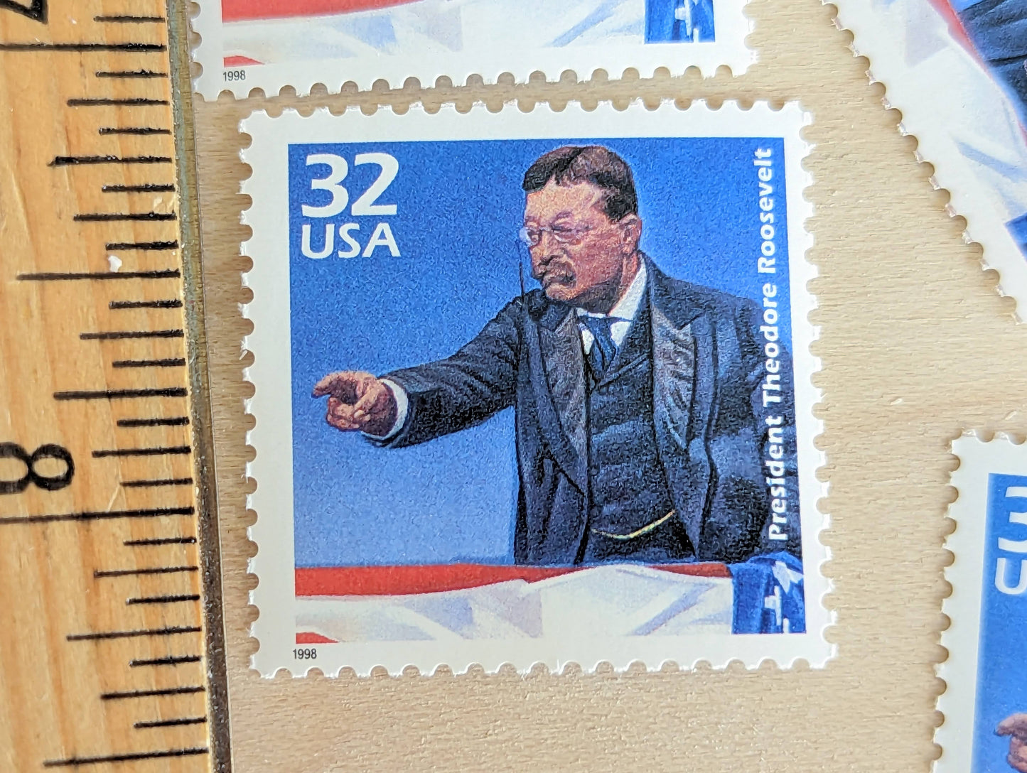 Theodore Roosevelt, Set of 5, Vintage Unused USPS 32 Cent Postage Stamps, 1900s Celebrate the Century Series 1998, Gummed