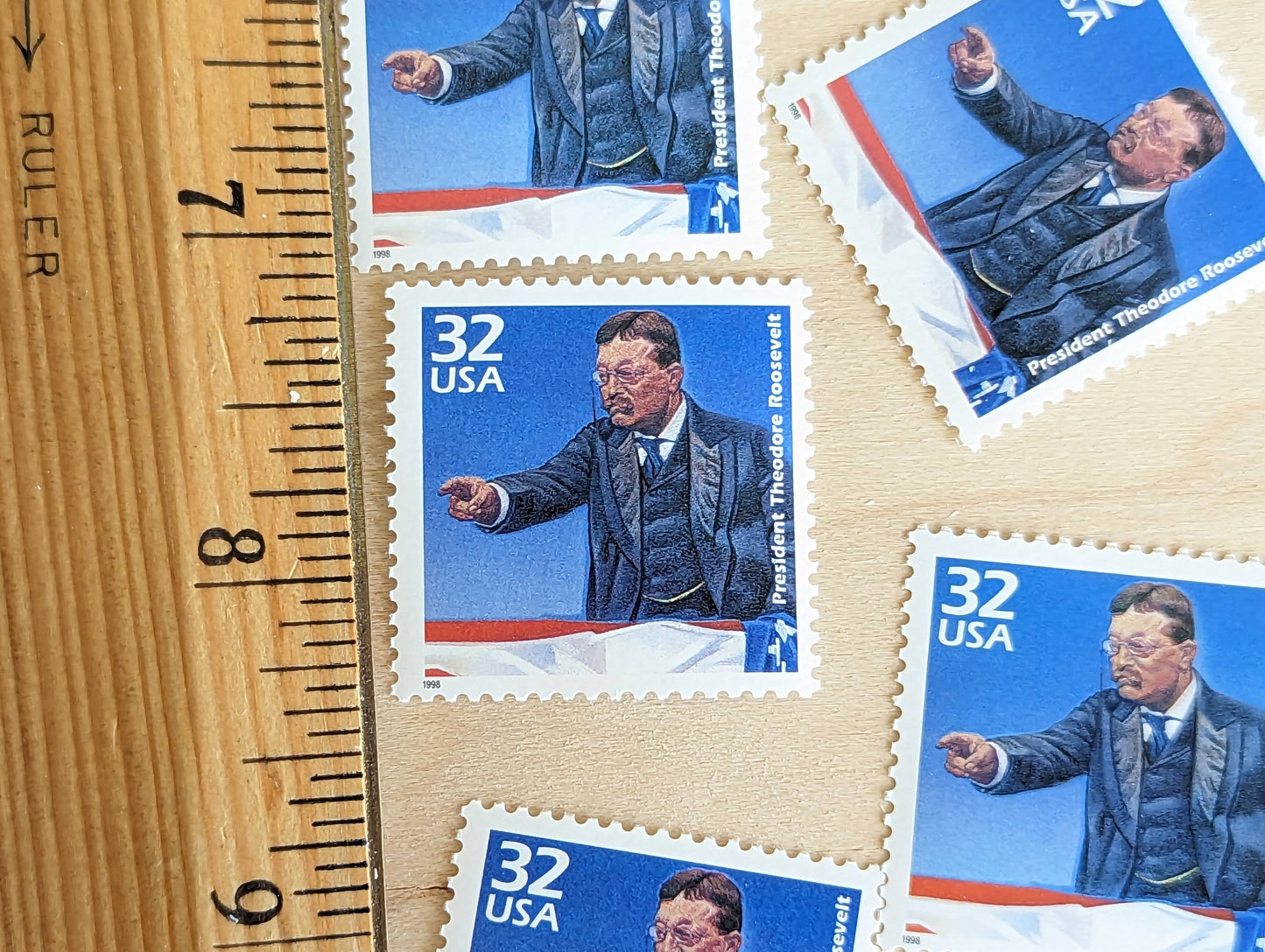 Theodore Roosevelt, Set of 5, Vintage Unused USPS 32 Cent Postage Stamps, 1900s Celebrate the Century Series 1998, Gummed