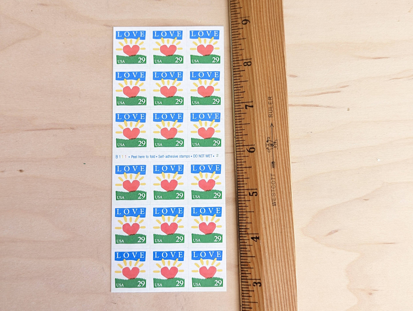Love Stamps, 29 cent stamps, Heart Sunrise, 1993 Unused USPS Postage Stamps