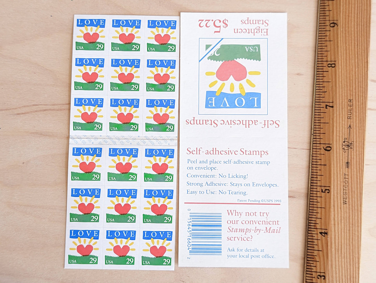 Love Stamps, 29 cent stamps, Heart Sunrise, 1993 Unused USPS Postage Stamps