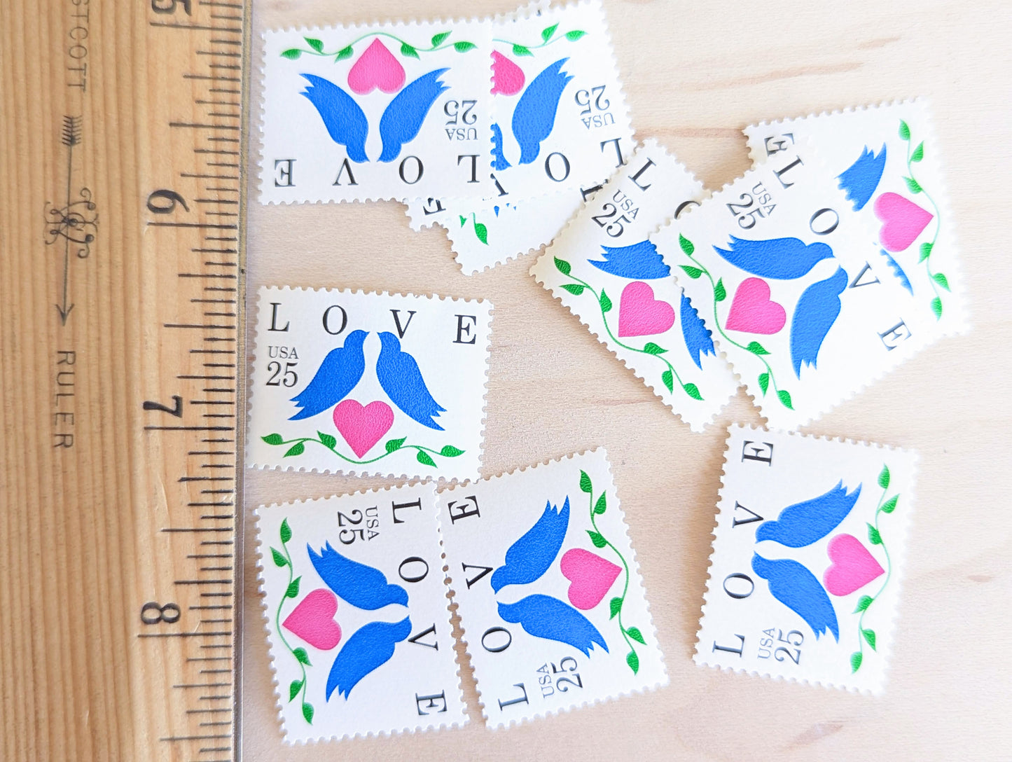 Doves and Heart, Vintage Unused USPS 25 Cent Postage Stamps, Love Series Stamps, 1995, Gummed