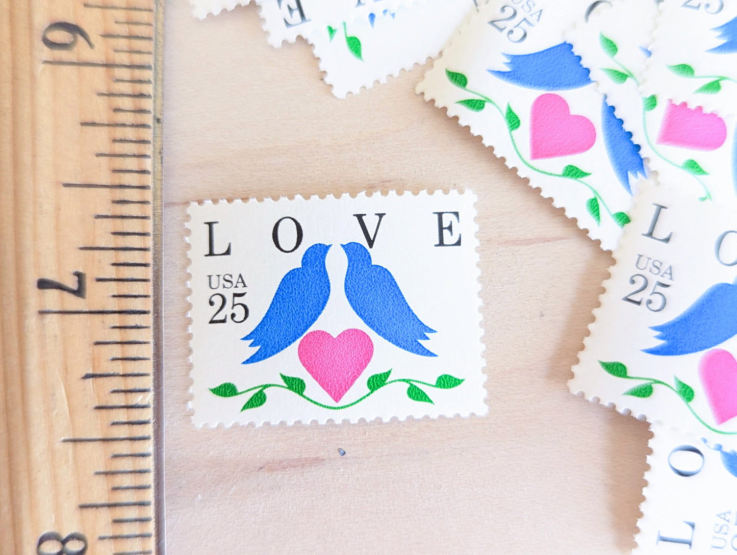 Doves and Heart, Vintage Unused USPS 25 Cent Postage Stamps, Love Series Stamps, 1995, Gummed