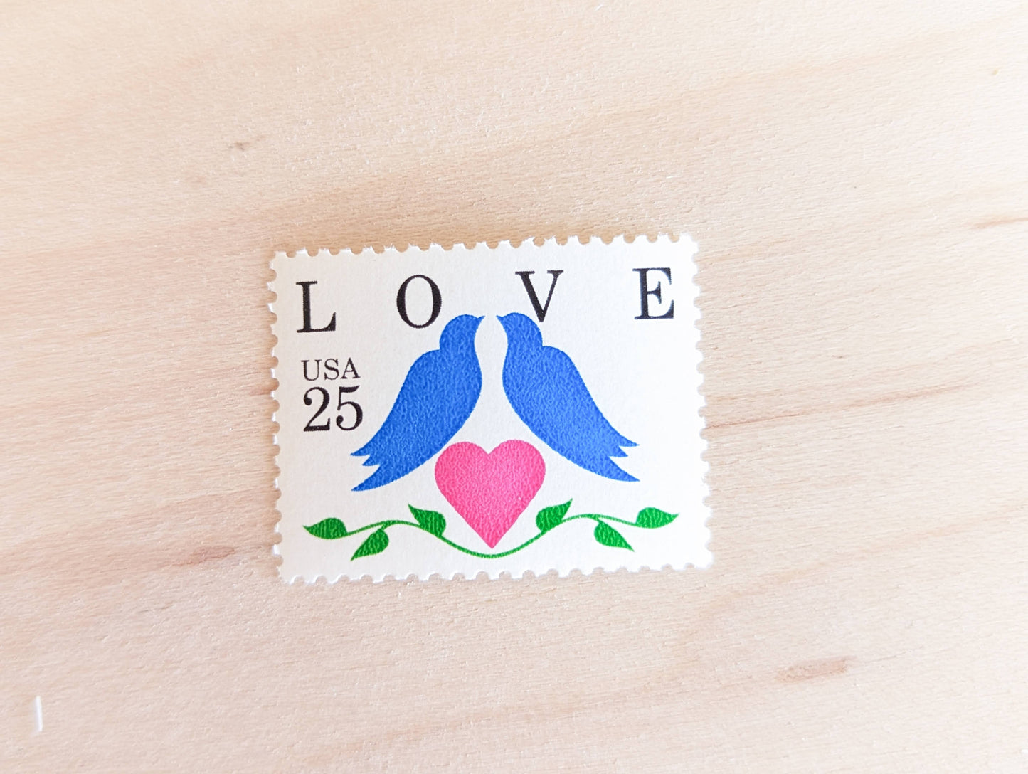 Doves and Heart, Vintage Unused USPS 25 Cent Postage Stamps, Love Series Stamps, 1995, Gummed