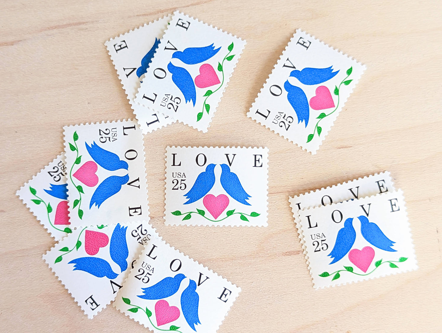 Doves and Heart, Vintage Unused USPS 25 Cent Postage Stamps, Love Series Stamps, 1995, Gummed