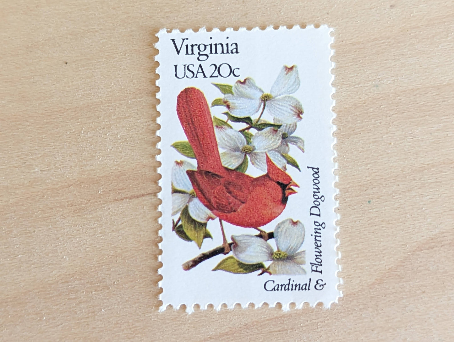 Virginia State Stamp, Set of 5, Vintage Unused USPS 20 Cent Postage Stamps, State Bird and Flower 1982, Gummed