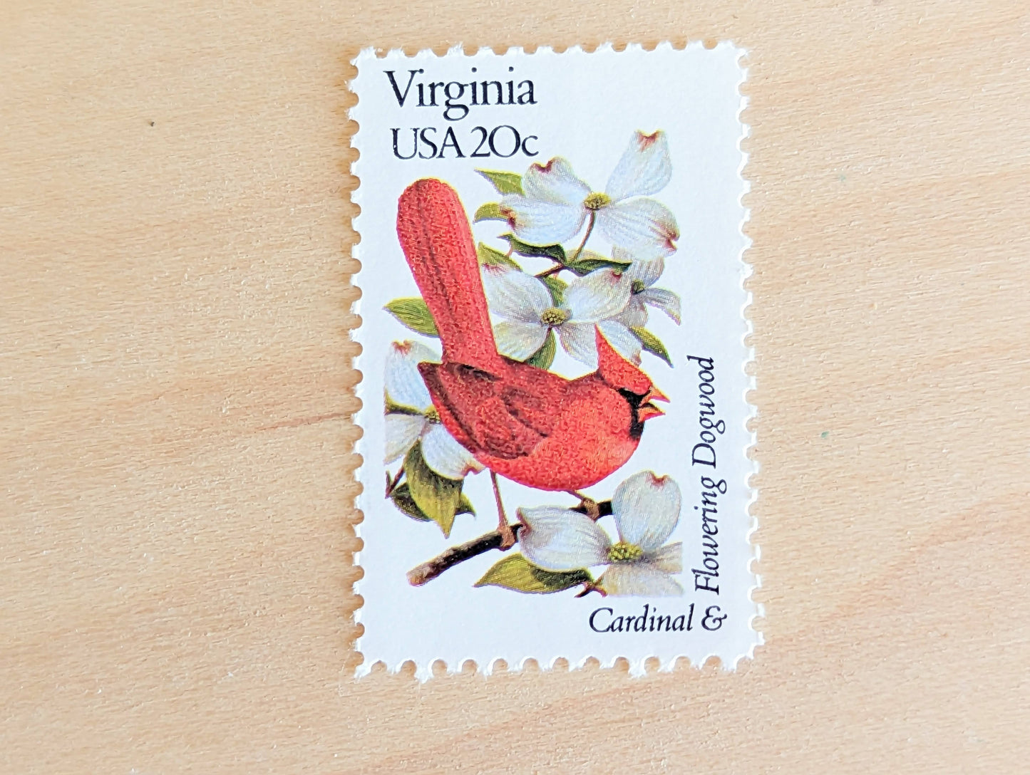 Virginia State Stamp, Set of 5, Vintage Unused USPS 20 Cent Postage Stamps, State Bird and Flower 1982, Gummed