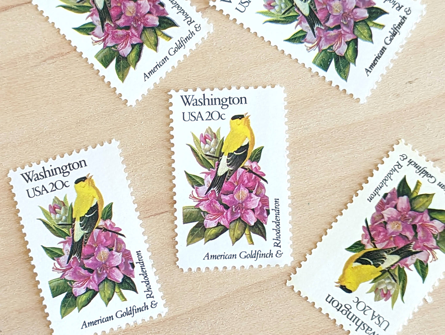 Washington State Stamp, Set of 5, Vintage Unused USPS 20 Cent Postage Stamps, State Bird and Flower 1982, Gummed