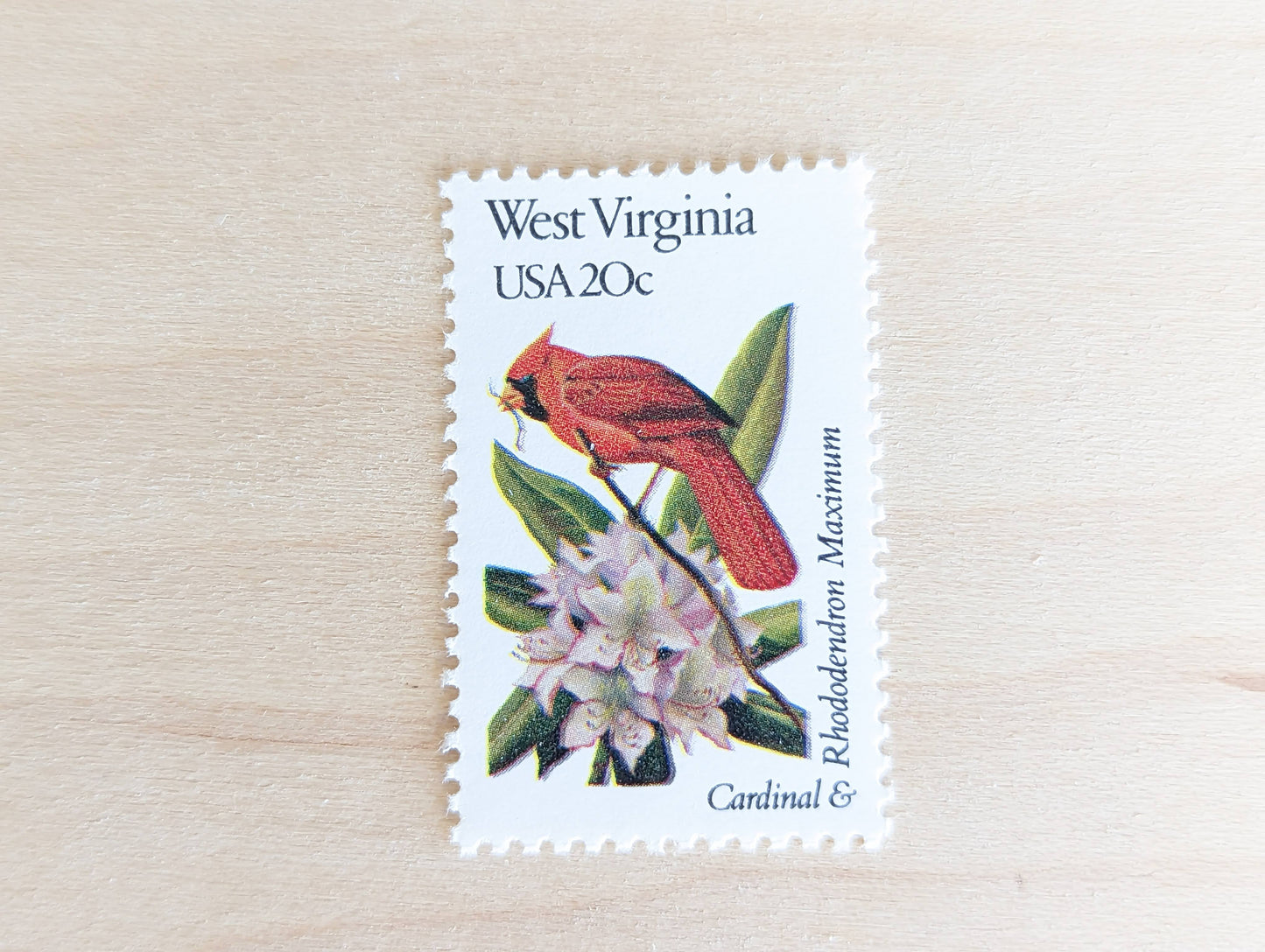 West Virginia State Stamp, Set of 5, Vintage Unused USPS 20 Cent Postage Stamps, State Bird and Flower, 1982, Gummed