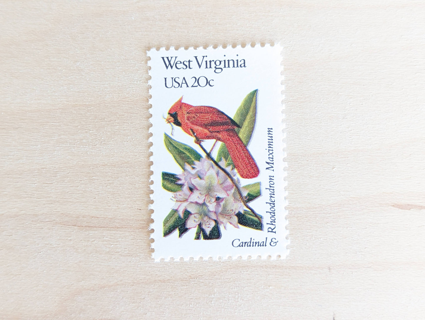 West Virginia State Stamp, Set of 5, Vintage Unused USPS 20 Cent Postage Stamps, State Bird and Flower, 1982, Gummed