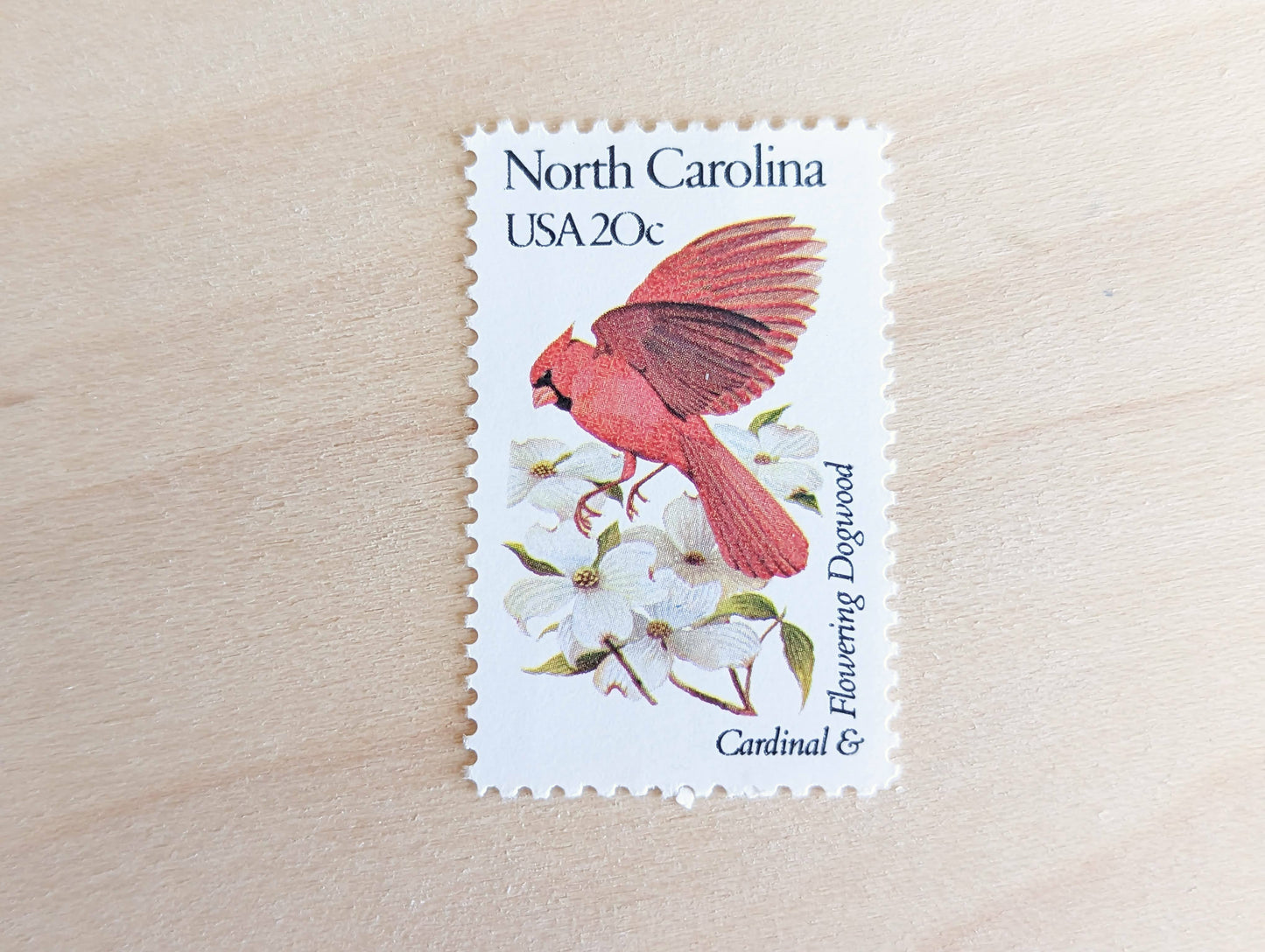 North Carolina State Stamp, Set of 5, Vintage Unused USPS 20 Cent Postage Stamps, State Bird and Flower, 1982, Gummed