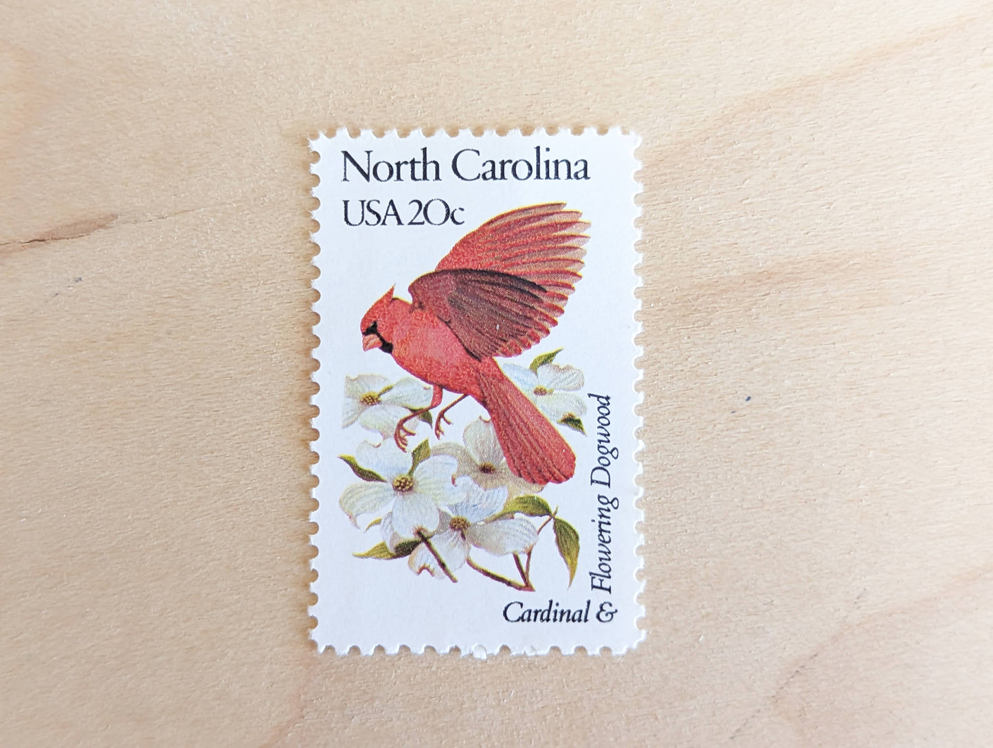 North Carolina State Stamp, Set of 5, Vintage Unused USPS 20 Cent Postage Stamps, State Bird and Flower, 1982, Gummed