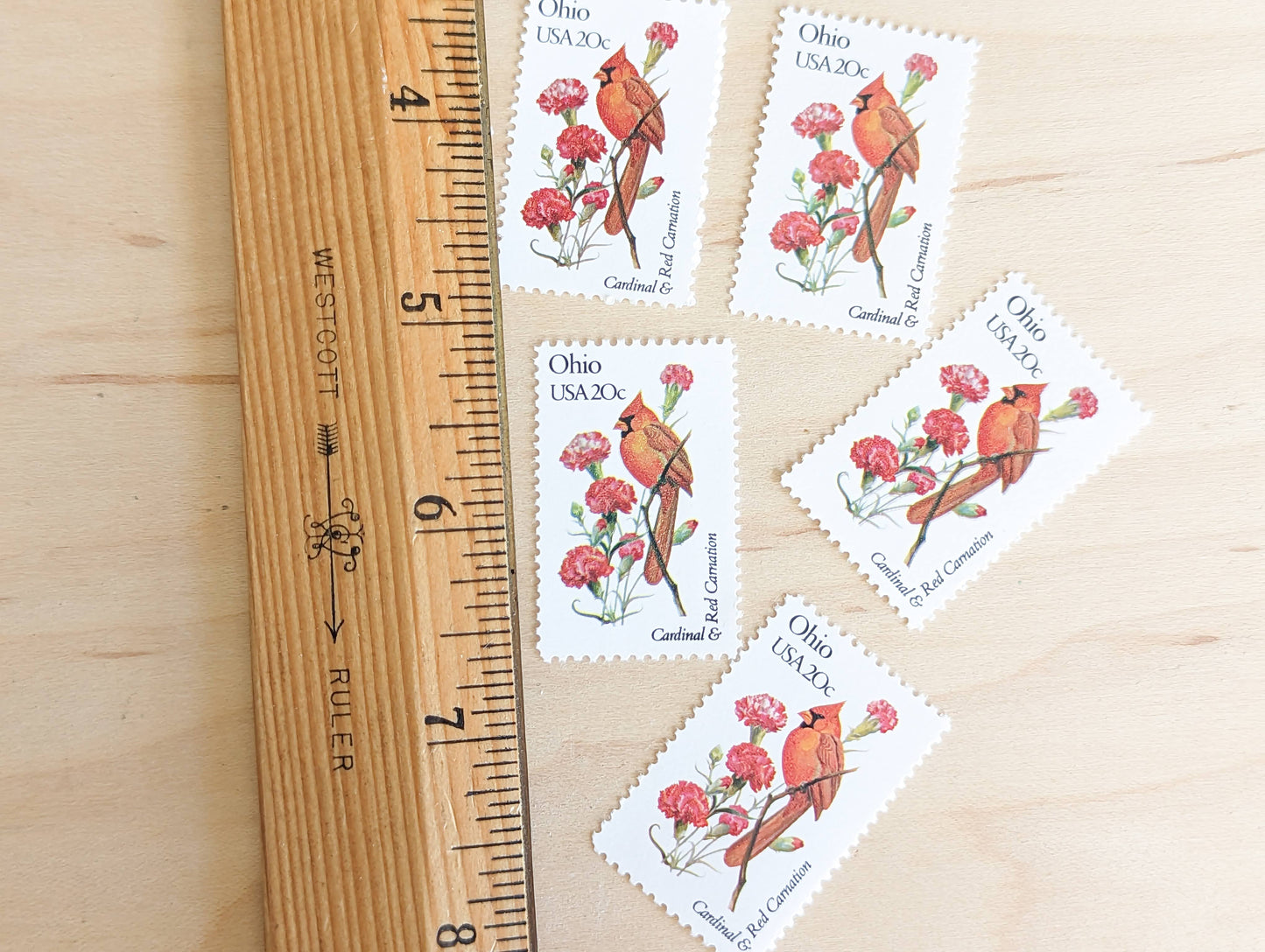 Ohio State Stamp, Set of 5, Vintage Unused USPS 20 Cent Postage Stamps, State Bird and Flower, 1982, Gummed