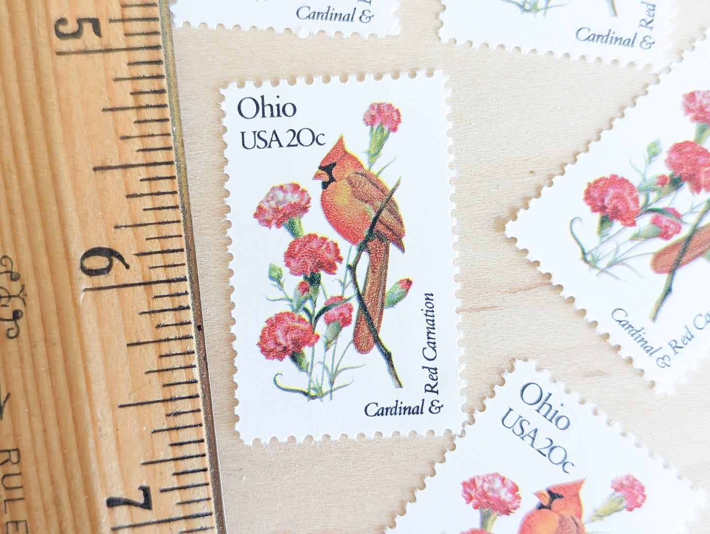 Ohio State Stamp, Set of 5, Vintage Unused USPS 20 Cent Postage Stamps, State Bird and Flower, 1982, Gummed