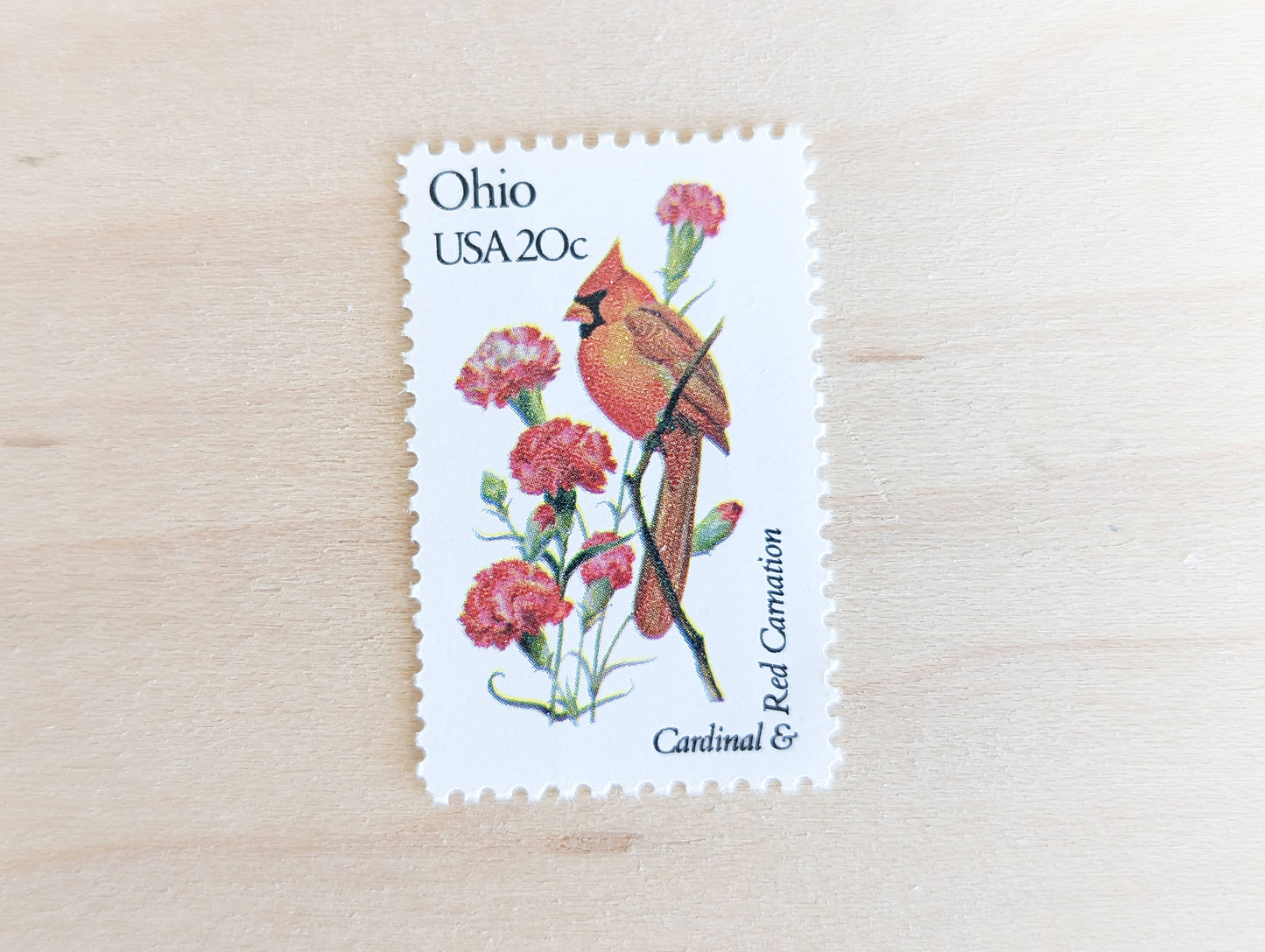 Ohio State Stamp, Set of 5, Vintage Unused USPS 20 Cent Postage Stamps, State Bird and Flower, 1982, Gummed