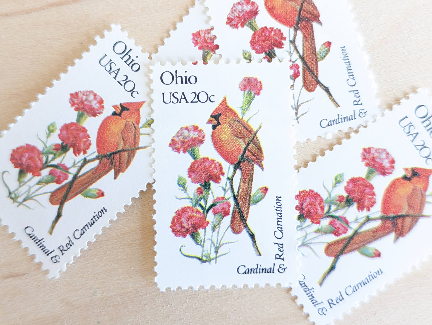 Ohio State Stamp, Set of 5, Vintage Unused USPS 20 Cent Postage Stamps, State Bird and Flower, 1982, Gummed
