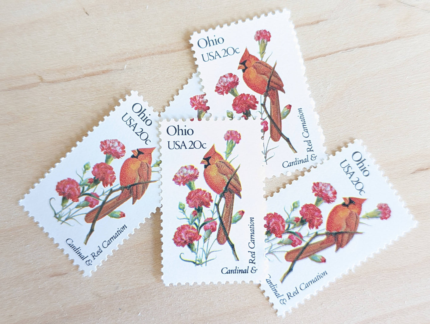 Ohio State Stamp, Set of 5, Vintage Unused USPS 20 Cent Postage Stamps, State Bird and Flower, 1982, Gummed