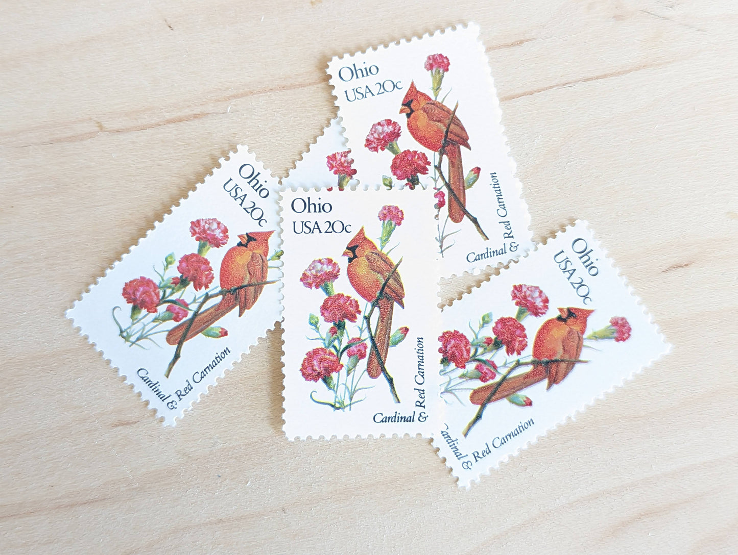 Ohio State Stamp, Set of 5, Vintage Unused USPS 20 Cent Postage Stamps, State Bird and Flower, 1982, Gummed