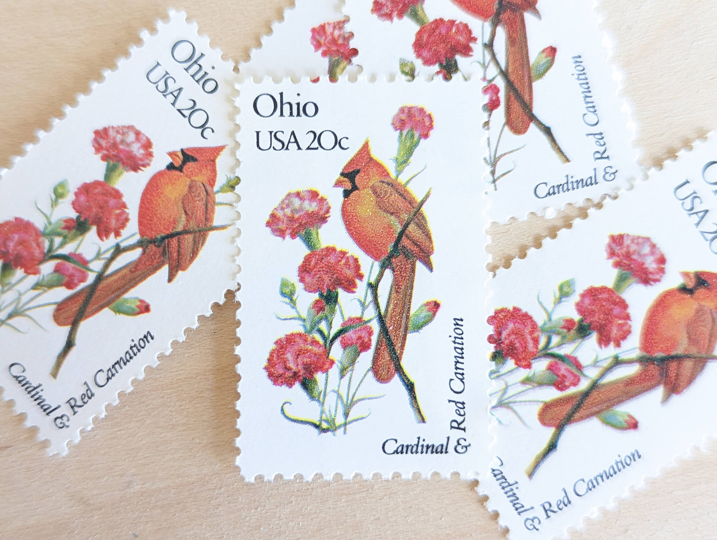 Ohio State Stamp, Set of 5, Vintage Unused USPS 20 Cent Postage Stamps, State Bird and Flower, 1982, Gummed