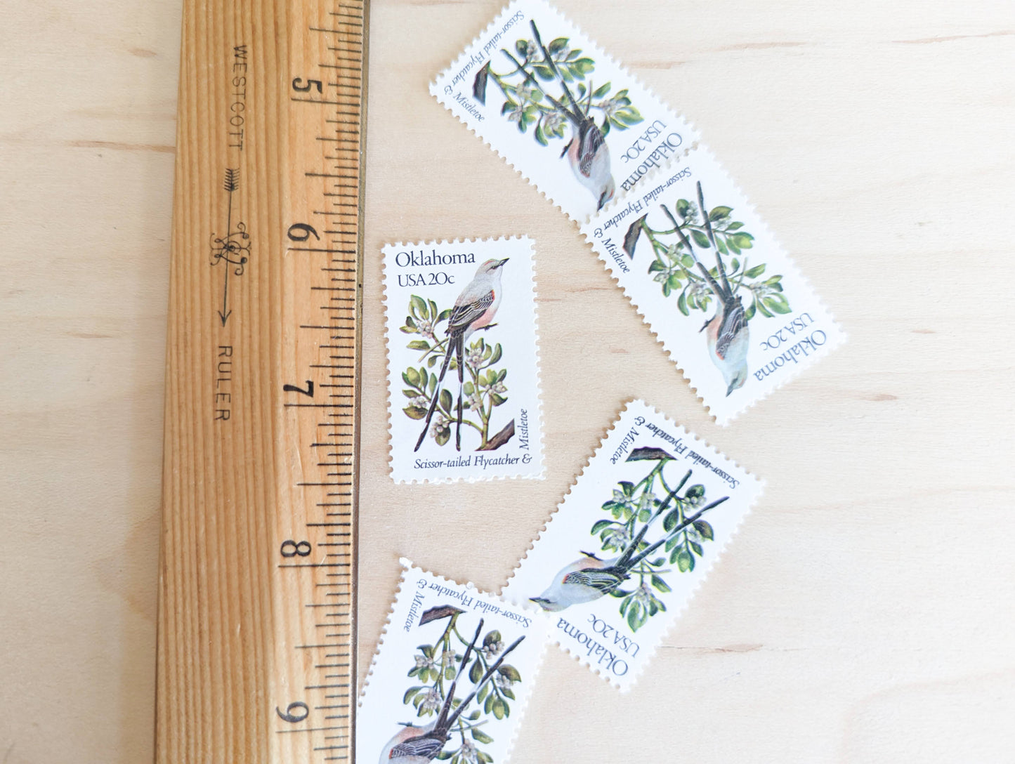 Oklahoma State Stamp, Set of 5, Vintage Unused USPS 20 Cent Postage Stamps, State Bird and Flower, 1982, Gummed