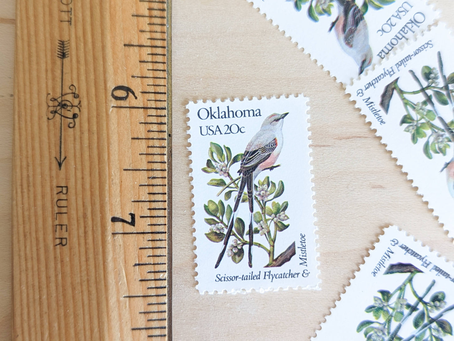Oklahoma State Stamp, Set of 5, Vintage Unused USPS 20 Cent Postage Stamps, State Bird and Flower, 1982, Gummed